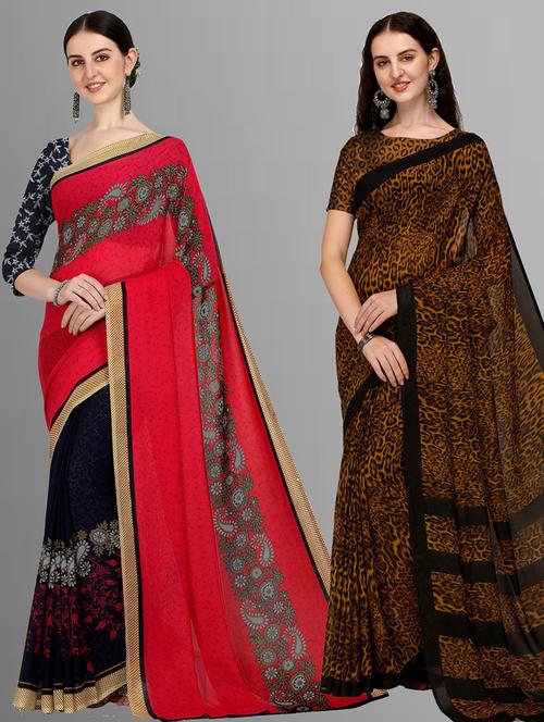 women pack of 2 printed casual wear saree with blouse - 21475468 - Very Small Image - 1
