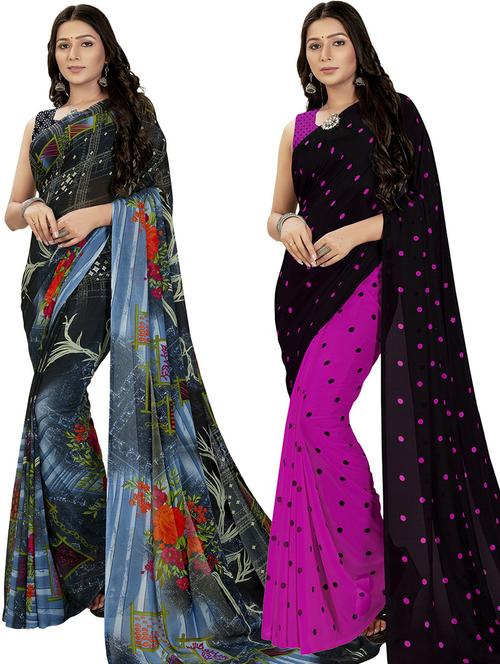 women pack of 2 casual wear sarees with blouse - 21475470 - Very Small Image - 1