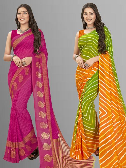 women pack of 2 printed casual wear saree with blouse - 21475471 - Very Small Image - 1
