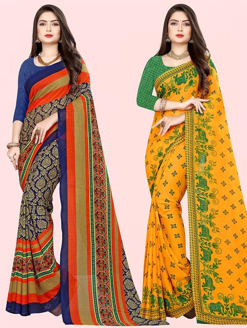 women pack of 2 printed casual wear saree with blouse - 21475474 - Very Small Image - 1