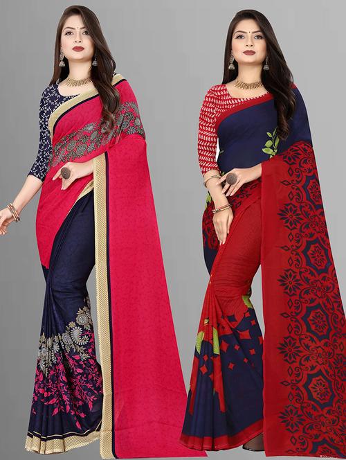 women pack of 2 printed casual wear saree with blouse - 21475487 - Very Small Image - 1