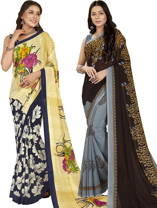 women pack of 2 casual wear sarees with blouse - 21475491 - Very Small Image - 1