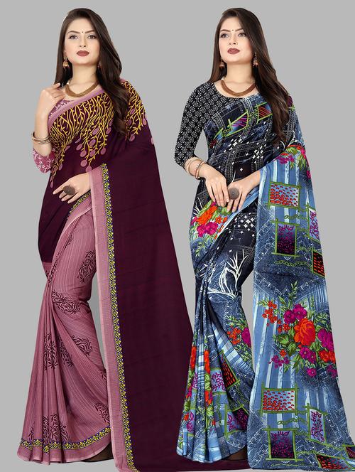 women pack of 2 casual wear combo sarees with blouse - 21475495 - Very Small Image - 1