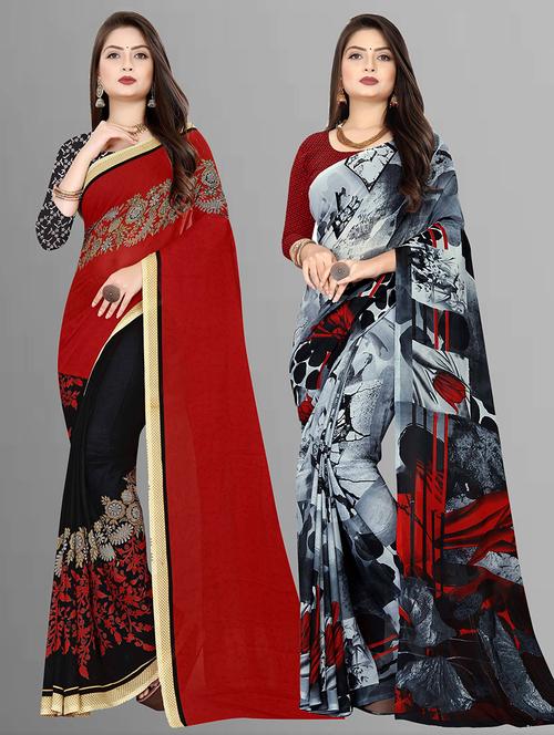 women pack of 2 casual wear combo sarees with blouse - 21475502 - Very Small Image - 1