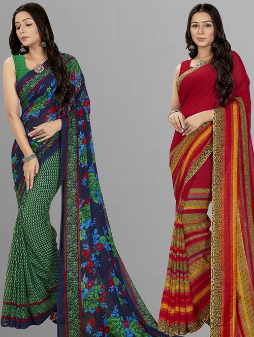 women pack of 2 casual wear combo sarees with blouse - 21475504 - Very Small Image - 1