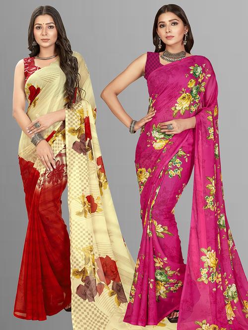 women pack of 2 casual wear combo sarees with blouse - 21475505 - Very Small Image - 1