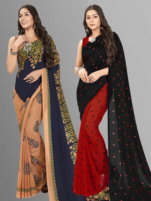 women pack of 2 casual wear combo sarees with blouse - 21475507 - Very Small Image - 1