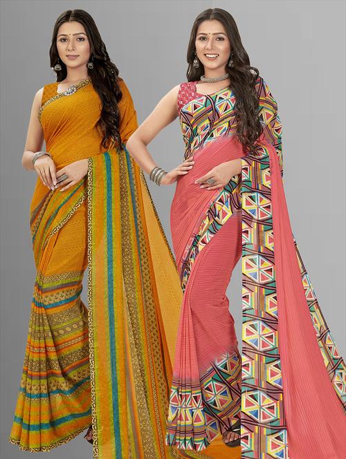 women pack of 2 casual wear combo sarees with blouse - 21475516 - Very Small Image - 1