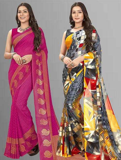 women pack of 2 casual wear combo sarees with blouse - 21475518 - Very Small Image - 1