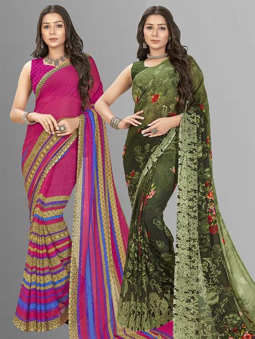 women pack of 2 casual wear combo sarees with blouse - 21475519 - Very Small Image - 1