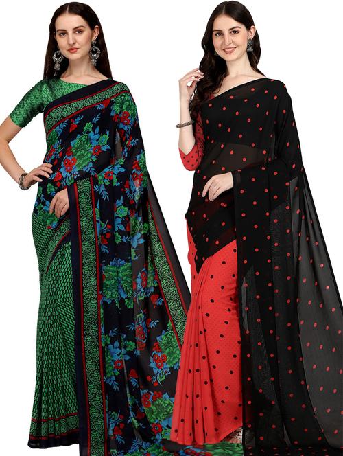 women pack of 2 casual wear combo sarees with blouse - 21475520 - Very Small Image - 1