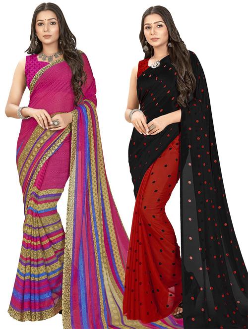 women pack of 2 casual wear combo sarees with blouse - 21475529 - Very Small Image - 1