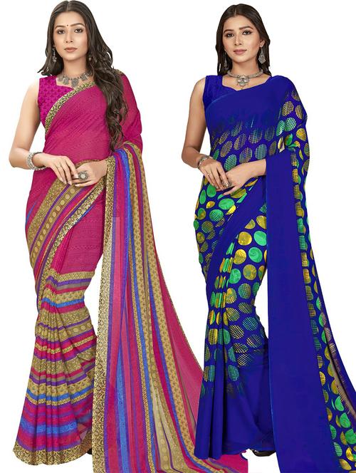 women pack of 2 casual wear combo sarees with blouse - 21475530 - Very Small Image - 1