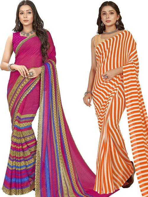 women pack of 2 casual wear combo sarees with blouse - 21475532 - Very Small Image - 1