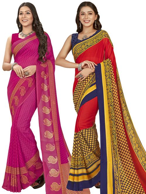women pack of 2 casual wear combo sarees with blouse - 21475534 - Very Small Image - 1