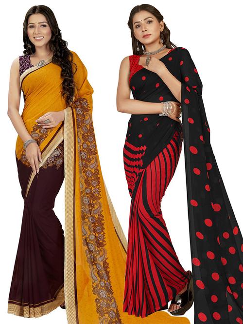 women pack of 2 casual wear combo sarees with blouse - 21475549 - Very Small Image - 1