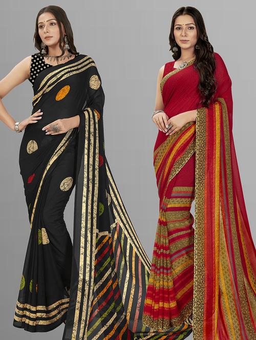 women pack of 2 casual wear combo sarees with blouse - 21475551 - Very Small Image - 1