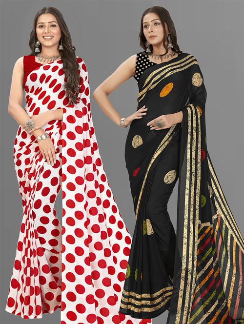 women pack of 2 casual wear combo sarees with blouse - 21475552 - Very Small Image - 1