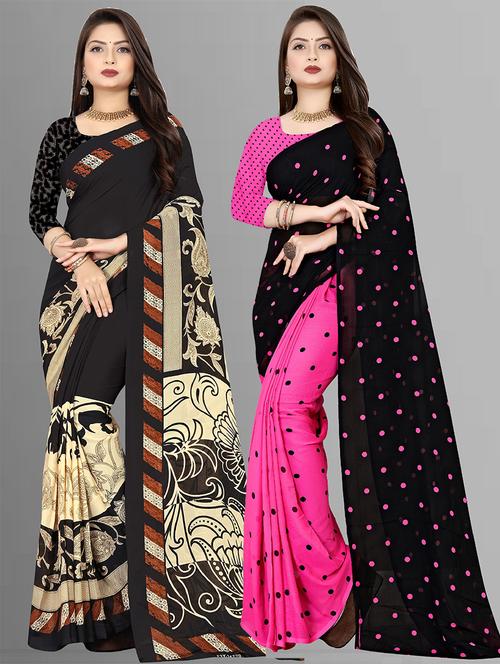 women pack of 2 casual wear combo sarees with blouse - 21475557 - Very Small Image - 1