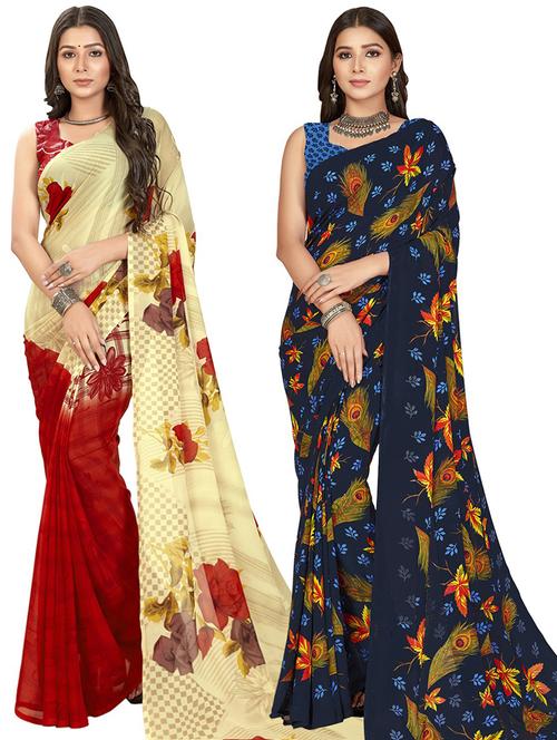 women pack of 2 casual wear combo sarees with blouse - 21475566 - Very Small Image - 1