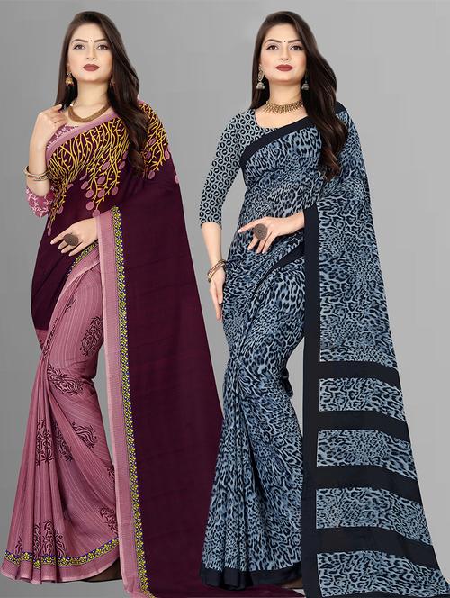 women pack of 2 casual wear combo sarees with blouse - 21475571 - Very Small Image - 1