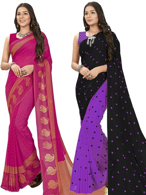 women pack of 2 casual wear combo sarees with blouse - 21475573 - Very Small Image - 1