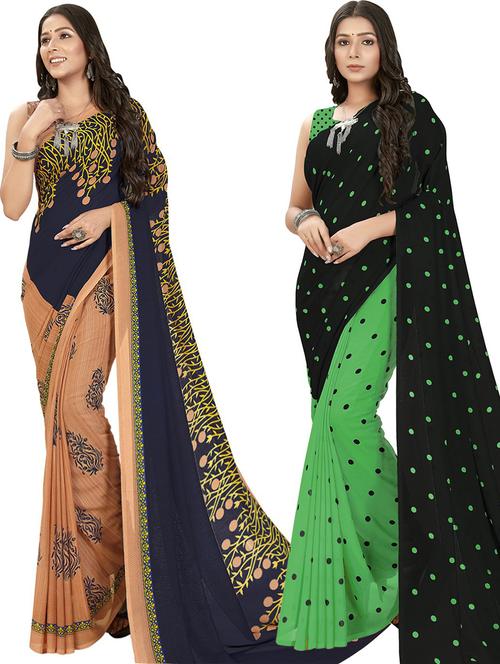 women pack of 2 casual wear combo sarees with blouse - 21475576 - Very Small Image - 1