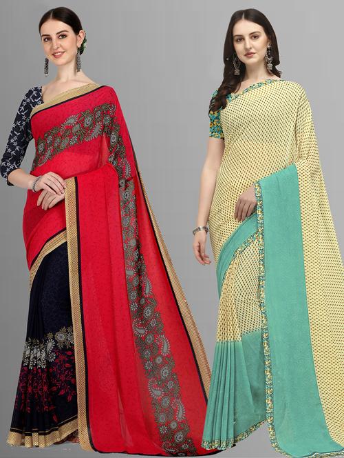 women pack of 2 casual wear combo sarees with blouse - 21475580 - Very Small Image - 1