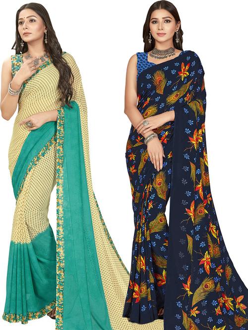 women pack of 2 casual wear combo sarees with blouse - 21475582 - Very Small Image - 1
