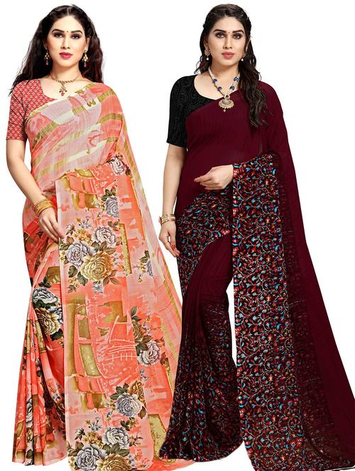 women pack of 2 casual wear combo sarees with blouse - 21475585 - Very Small Image - 1