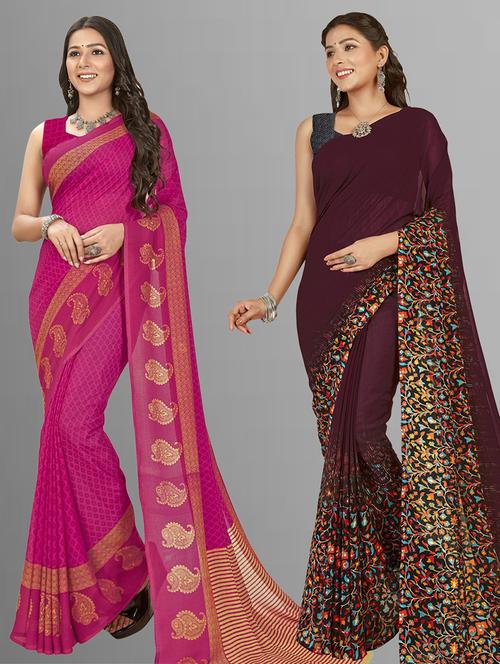 women pack of 2 casual wear combo sarees with blouse - 21475586 - Very Small Image - 1