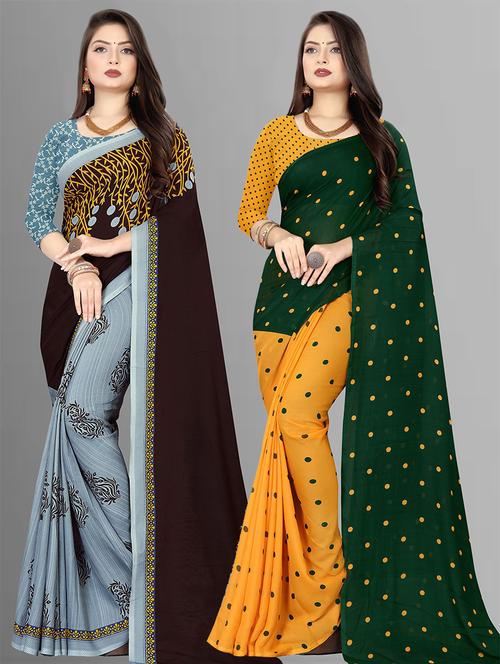 women pack of 2 casual wear combo sarees with blouse - 21475588 - Very Small Image - 1
