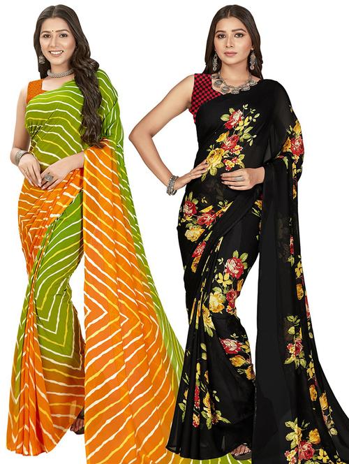 women pack of 2 casual wear combo sarees with blouse - 21475599 - Very Small Image - 1