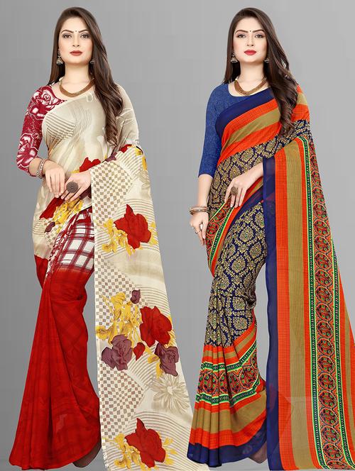 women pack of 2 casual wear combo sarees with blouse - 21475609 - Very Small Image - 1