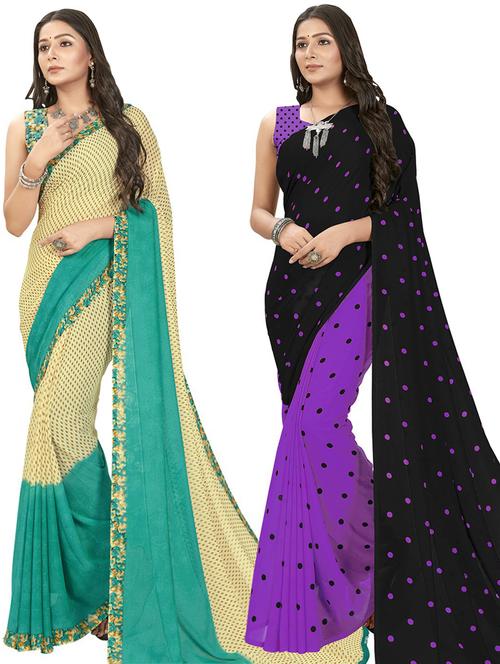 women pack of 2 casual wear combo sarees with blouse - 21475611 - Very Small Image - 1
