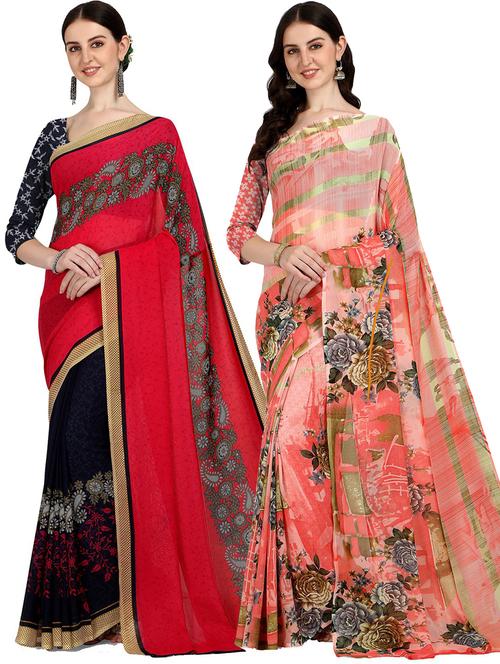 women pack of 2 casual wear combo sarees with blouse - 21475623 - Very Small Image - 1