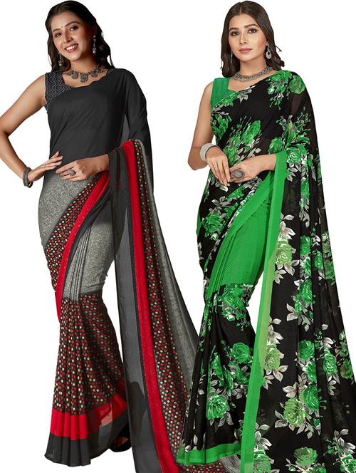 women pack of 2 casual wear combo sarees with blouse - 21475626 - Very Small Image - 1