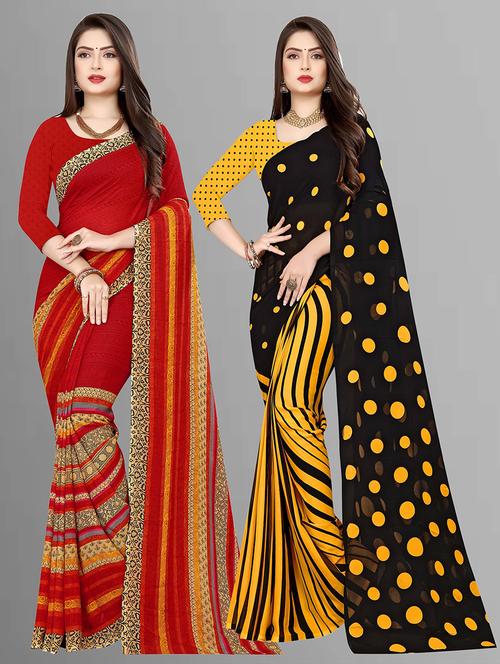 women pack of 2 casual wear combo sarees with blouse - 21475629 - Very Small Image - 1