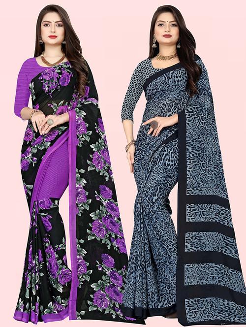 women pack of 2 casual wear combo sarees with blouse - 21475636 - Very Small Image - 1