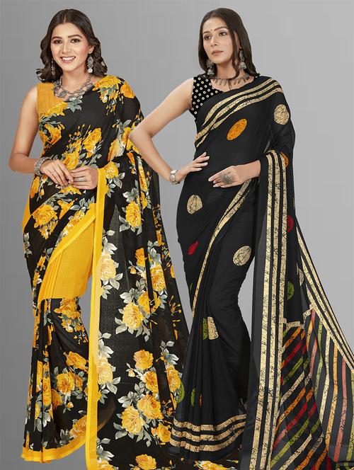 women pack of 2 casual wear combo sarees with blouse - 21475640 - Very Small Image - 1