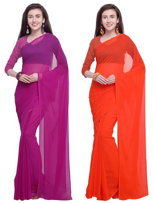 women pack of 2 casual wear combo sarees with blouse - 21475641 - Very Small Image - 1