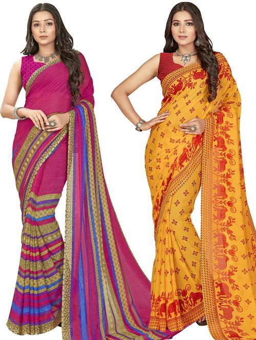 women pack of 2 casual wear combo sarees with blouse - 21475647 - Very Small Image - 1