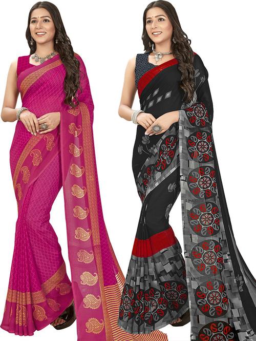 women pack of 2 casual wear combo sarees with blouse - 21475651 - Very Small Image - 1