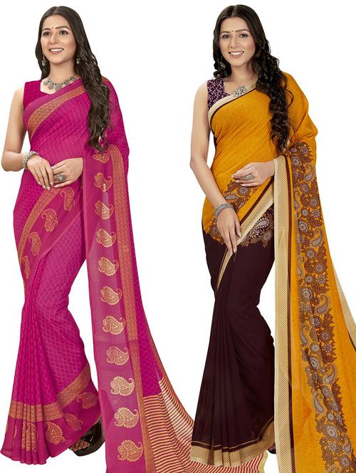 women pack of 2 casual wear combo sarees with blouse - 21475653 - Very Small Image - 1