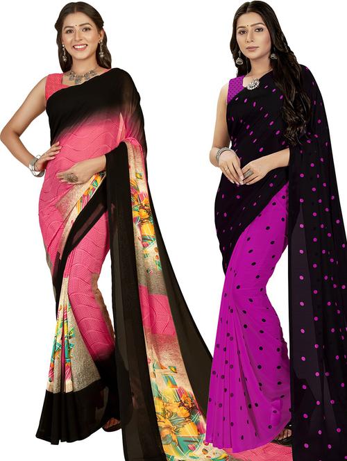 women pack of 2 casual wear combo sarees with blouse - 21475659 - Very Small Image - 1