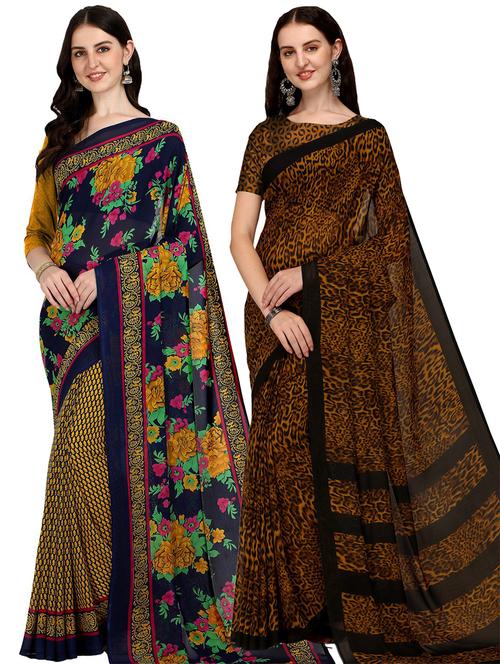 women pack of 2 casual wear combo sarees with blouse - 21475670 - Very Small Image - 1