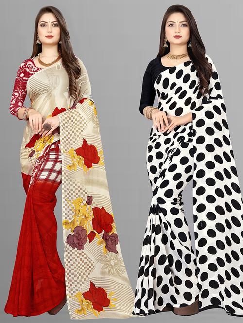 women pack of 2 casual wear combo sarees with blouse - 21475673 - Very Small Image - 1