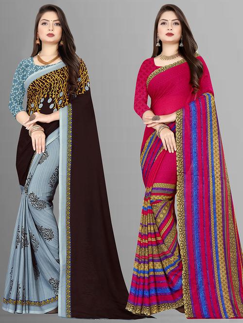 women pack of 2 casual wear combo sarees with blouse - 21475676 - Very Small Image - 1