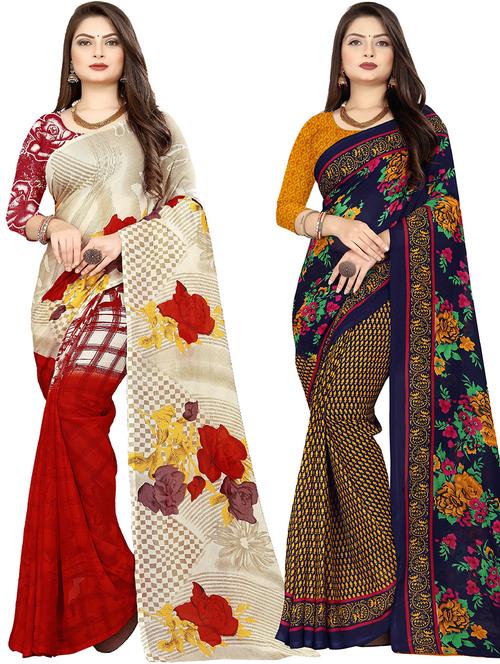 women pack of 2 casual wear combo sarees with blouse - 21475695 - Very Small Image - 1