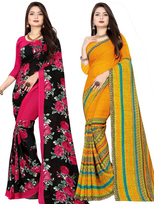 women pack of 2 casual wear combo sarees with blouse - 21475697 - Very Small Image - 1